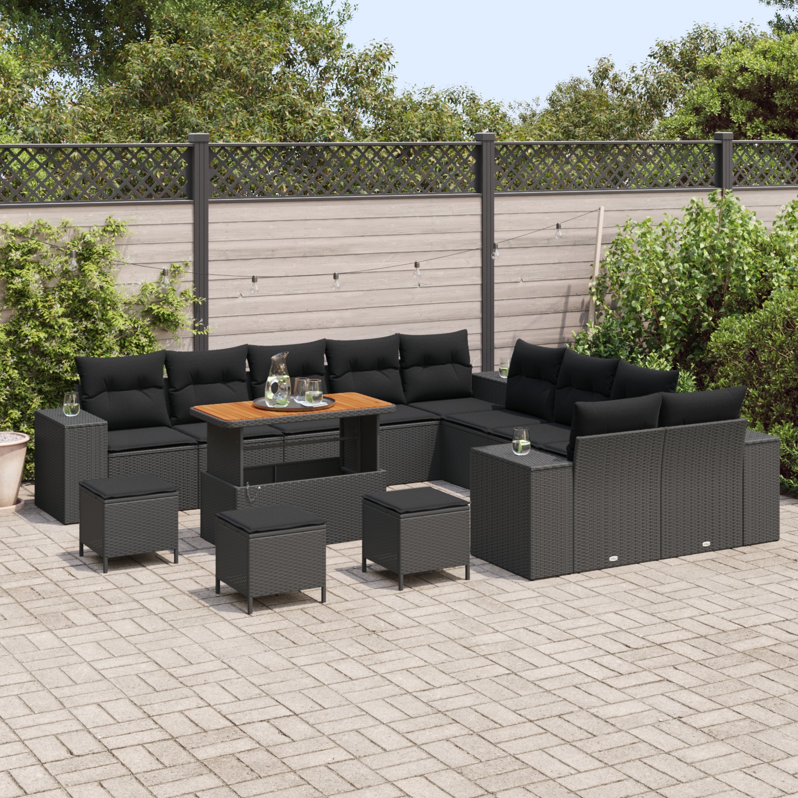 3364019 3 Set de canapele pentru grădină 14 pcs Negru 110 x 55 x 71 cm Set de canapele pentru grădină 14 pcs Negru 110 x 55 x 71 cm - imagine 3