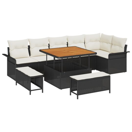 Alternative view of Set de canapele pentru grădină cu pernă 9 pcs Negru și Crem