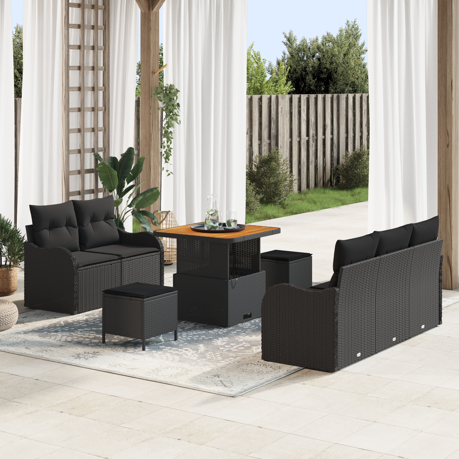 3364154 1 Set de canapele pentru grădină 8 pcs Negru 80 x 80 x 71 cm Set de canapele pentru grădină 8 pcs Negru 80 x 80 x 71 cm