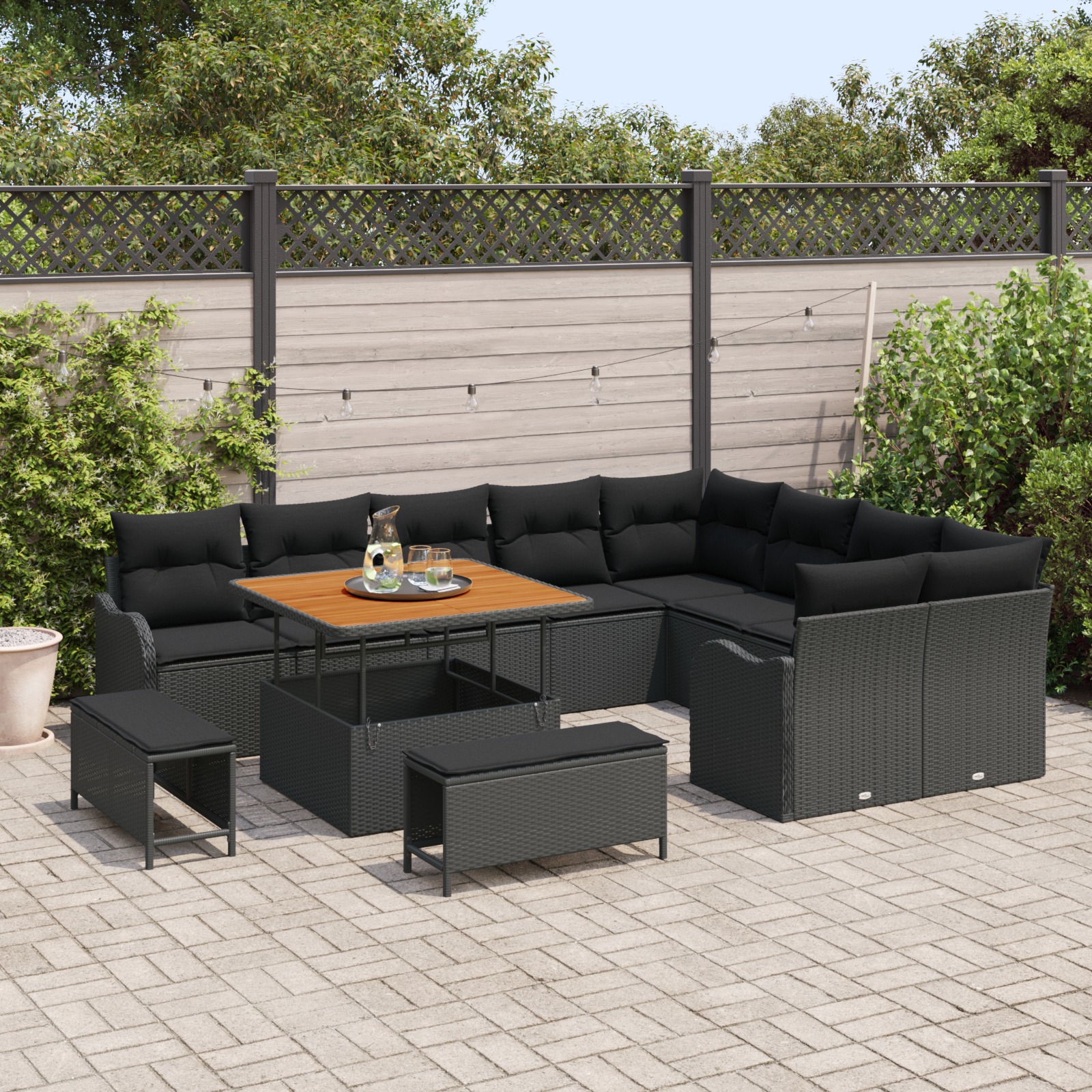 3364244 3 Set de canapele pentru grădină 12 pcs Negru 100 x 100 x 71 cm Set de canapele pentru grădină 12 pcs Negru 100 x 100 x 71 cm - imagine 3