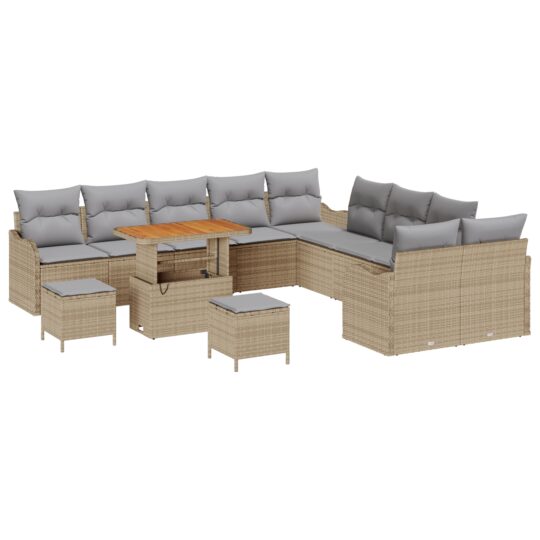 Alternative view of Set de canapele pentru grădină 13 pcs Beige și gri deschis