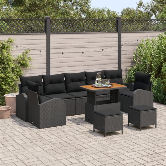 Set de canapele pentru grădină 10 pcs Negru 90 x 55 x 71 cm