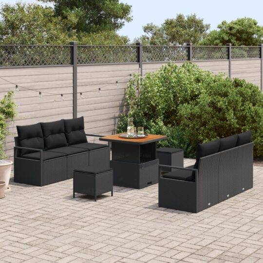 3364424 3 Set de canapele pentru grădină 9 pcs Negru Rattan poli 3364424 3