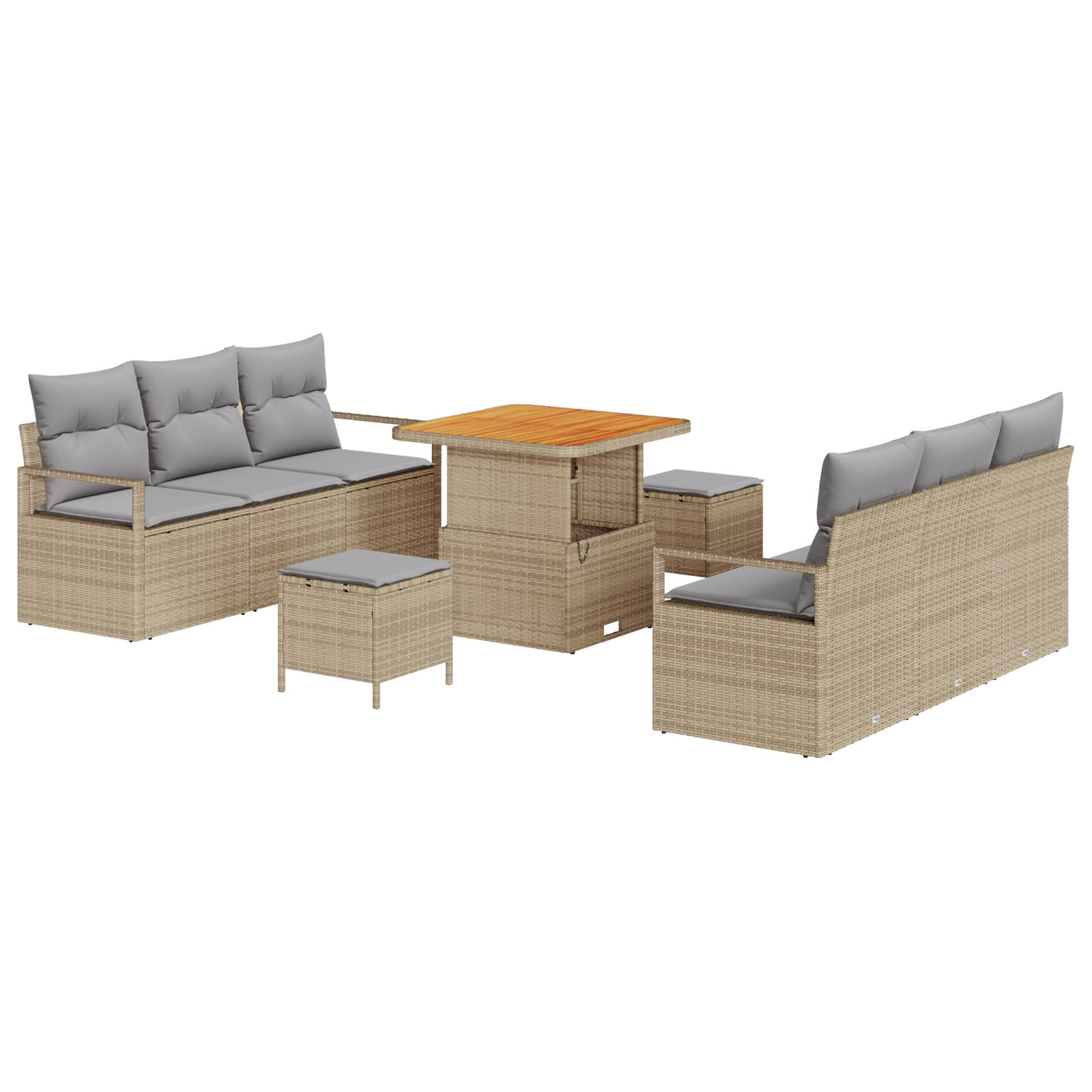 3364427 2 Set de canapele pentru grădină 9 pcs Bej Rattan poli Set de canapele pentru grădină 9 pcs Bej Rattan poli - imagine 2