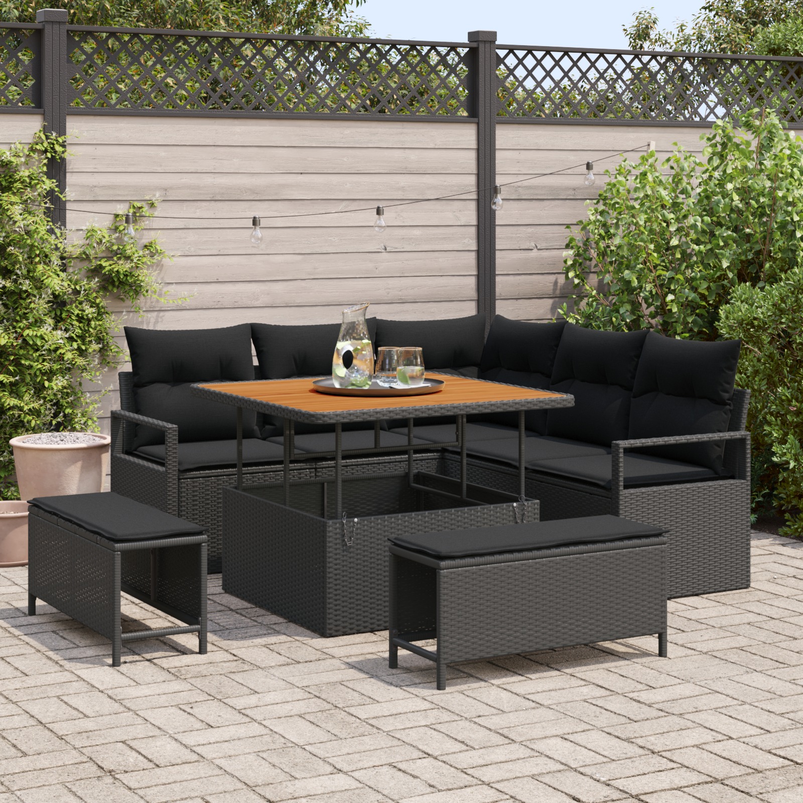3364464 1 Set de canapele pentru grădină 8 pcs Negru 100 x 100 x 71 cm Set de canapele pentru grădină 8 pcs Negru 100 x 100 x 71 cm