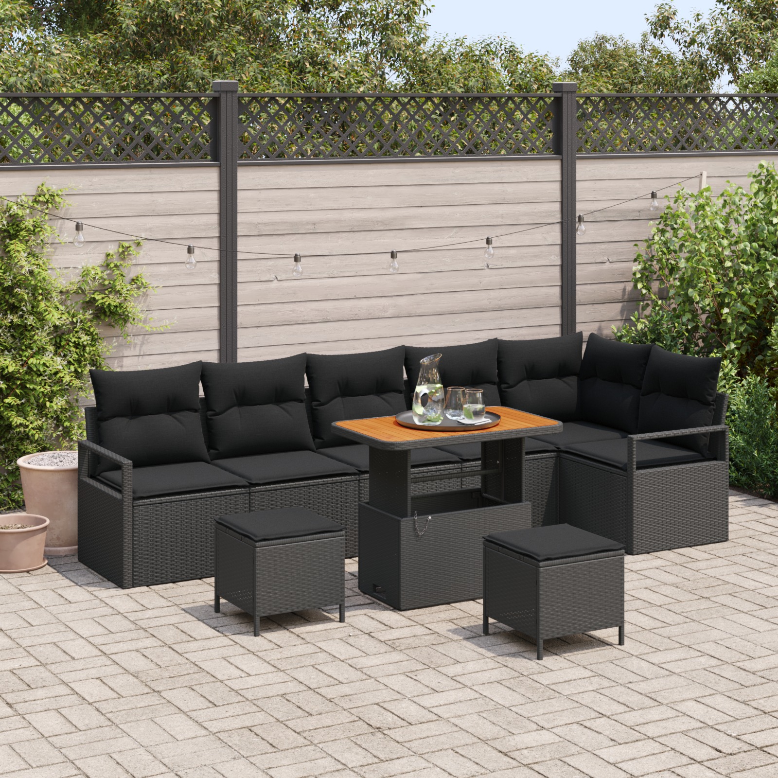 3364494 1 Set de canapele pentru grădină 9 pcs Negru 90 x 55 x 71 cm Set de canapele pentru grădină 9 pcs Negru 90 x 55 x 71 cm
