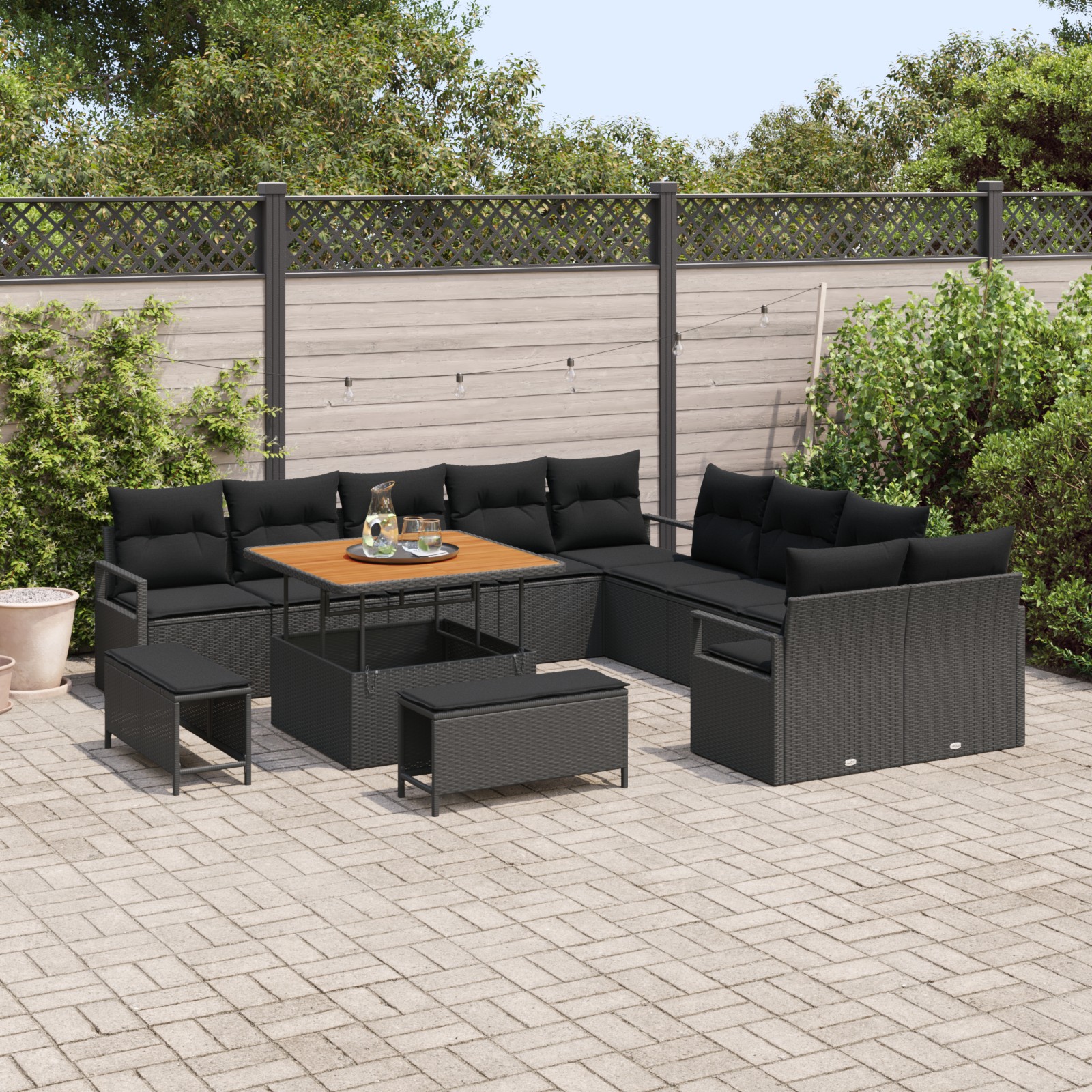 3364524 3 Set de canapele pentru grădină 13 pcs Negru 100 x 100 x 71 cm Set de canapele pentru grădină 13 pcs Negru 100 x 100 x 71 cm - imagine 3