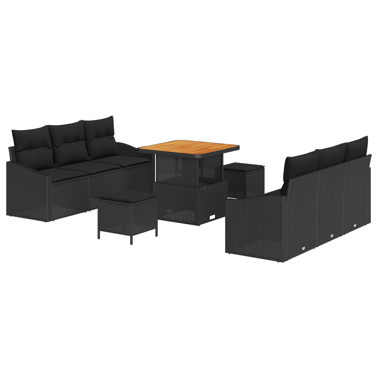 3364554 2 Set de canapele pentru grădină 9 pcs Negru 80 x 80 x 71 cm Set de canapele pentru grădină 9 pcs Negru 80 x 80 x 71 cm - imagine 2