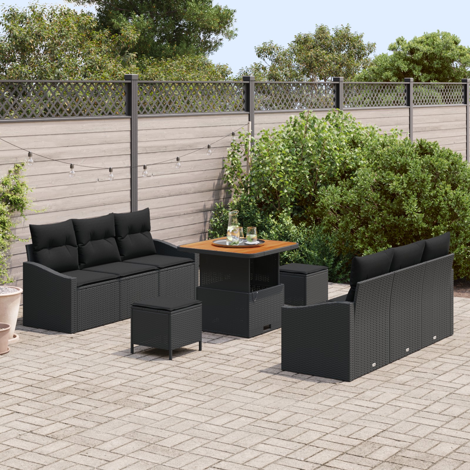 3364554 3 Set de canapele pentru grădină 9 pcs Negru 80 x 80 x 71 cm Set de canapele pentru grădină 9 pcs Negru 80 x 80 x 71 cm - imagine 3