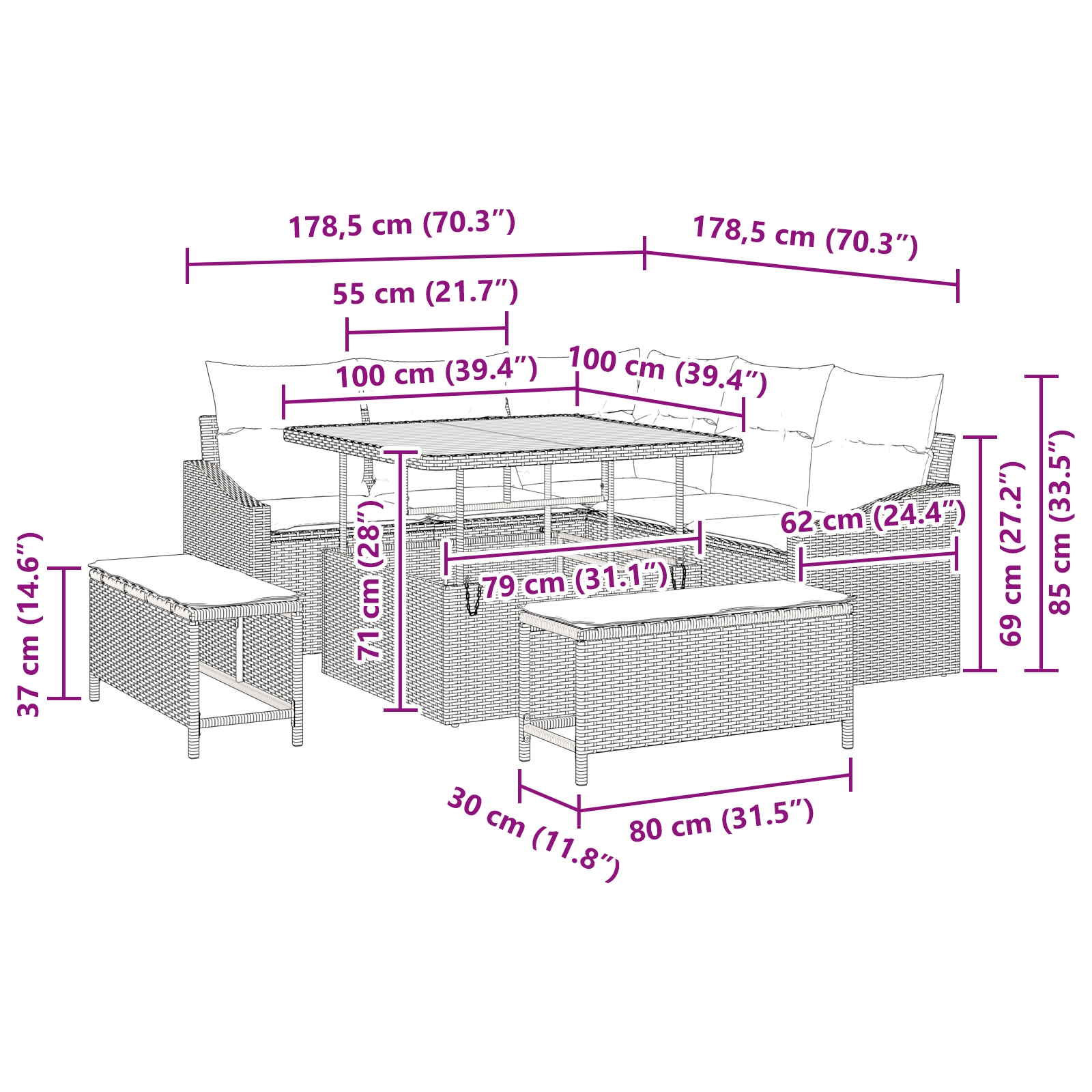 3364596 12 Set de canapele pentru grădină cu pernă 8 pcs Bej și crem Set de canapele pentru grădină cu pernă 8 pcs Bej și crem - imagine 12