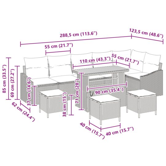 3364629 13 Set de canapele pentru grădină 10 pcs Negru 110 x 55 x 71 cm 3364629 13