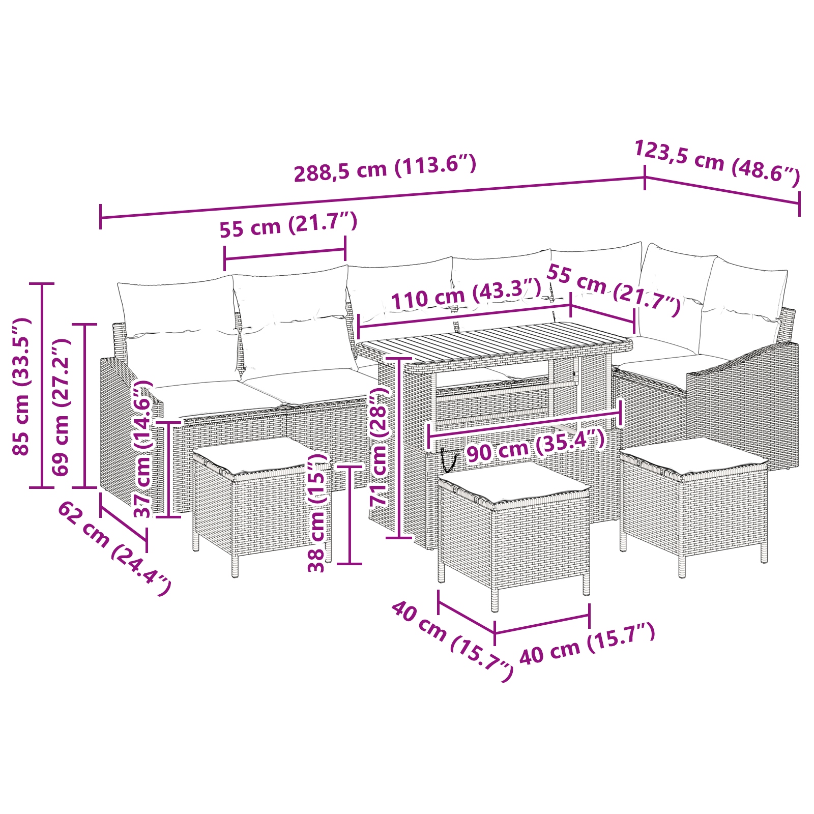 3364629 13 Set de canapele pentru grădină 10 pcs Negru 110 x 55 x 71 cm Set de canapele pentru grădină 10 pcs Negru 110 x 55 x 71 cm - imagine 13