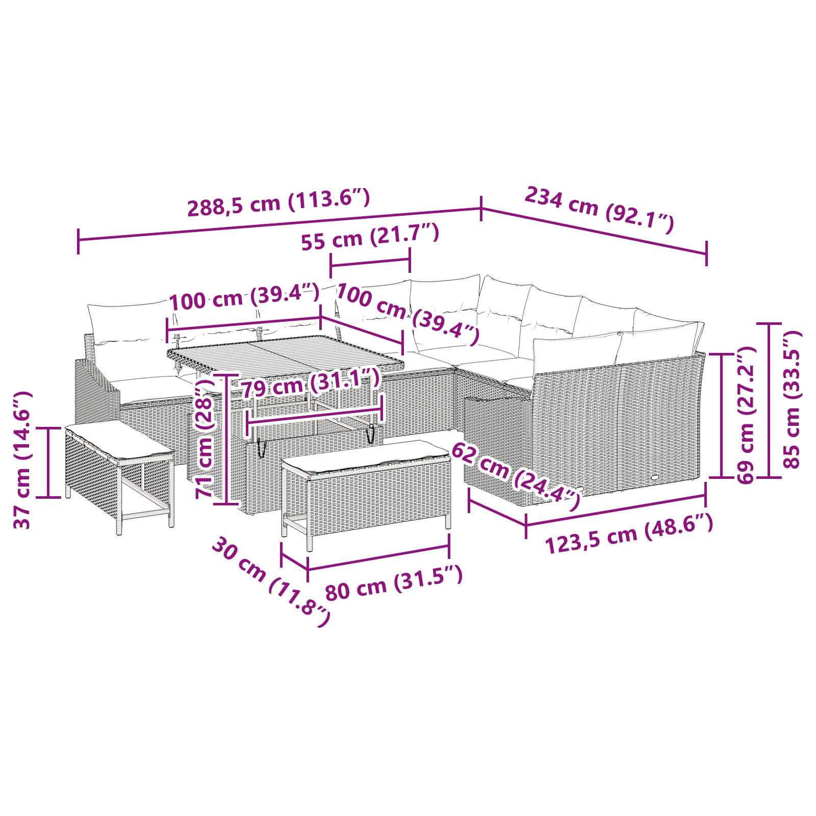 3364637 11 Set de canapele pentru grădină 12 pcs Beige și gri deschis Set de canapele pentru grădină 12 pcs Beige și gri deschis - imagine 11