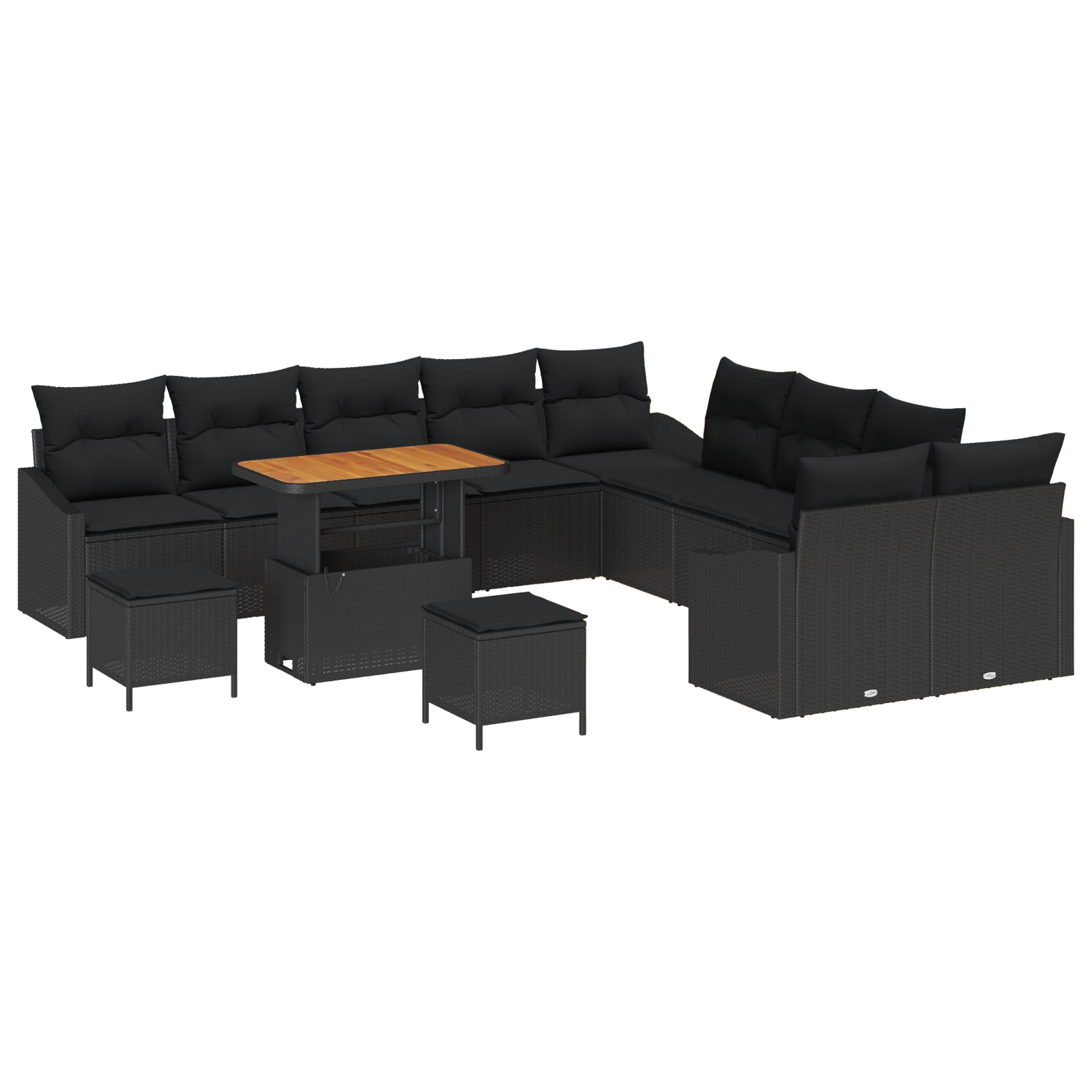 3364664 2 Set de canapele pentru grădină 13 pcs Negru 100 x 100 x 71 cm Set de canapele pentru grădină 13 pcs Negru 100 x 100 x 71 cm - imagine 2