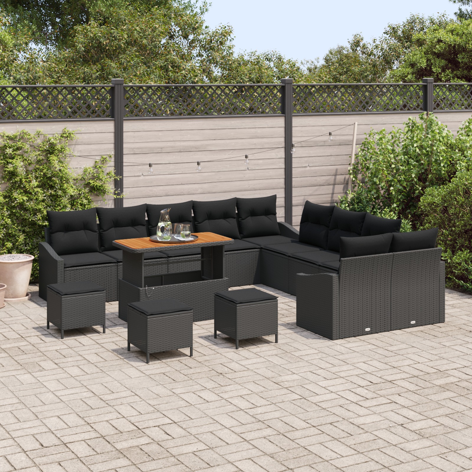 3364669 3 Set de canapele pentru grădină 13 pcs Negru 100 x 100 x 71 cm Set de canapele pentru grădină 13 pcs Negru 100 x 100 x 71 cm - imagine 3