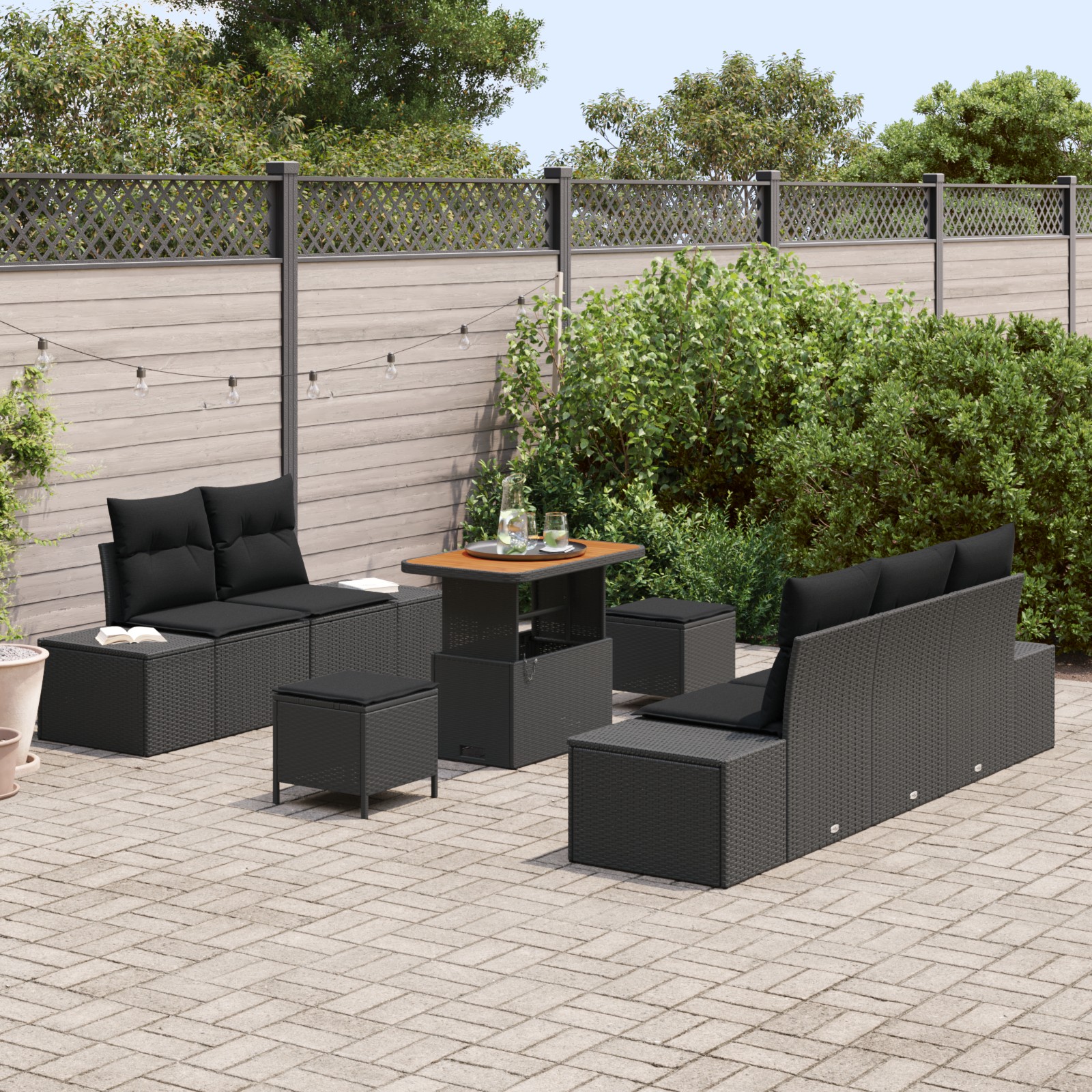 3364679 3 Set de canapele pentru grădină 8 pcs Negru 90 x 55 x 71 cm Set de canapele pentru grădină 8 pcs Negru 90 x 55 x 71 cm - imagine 3