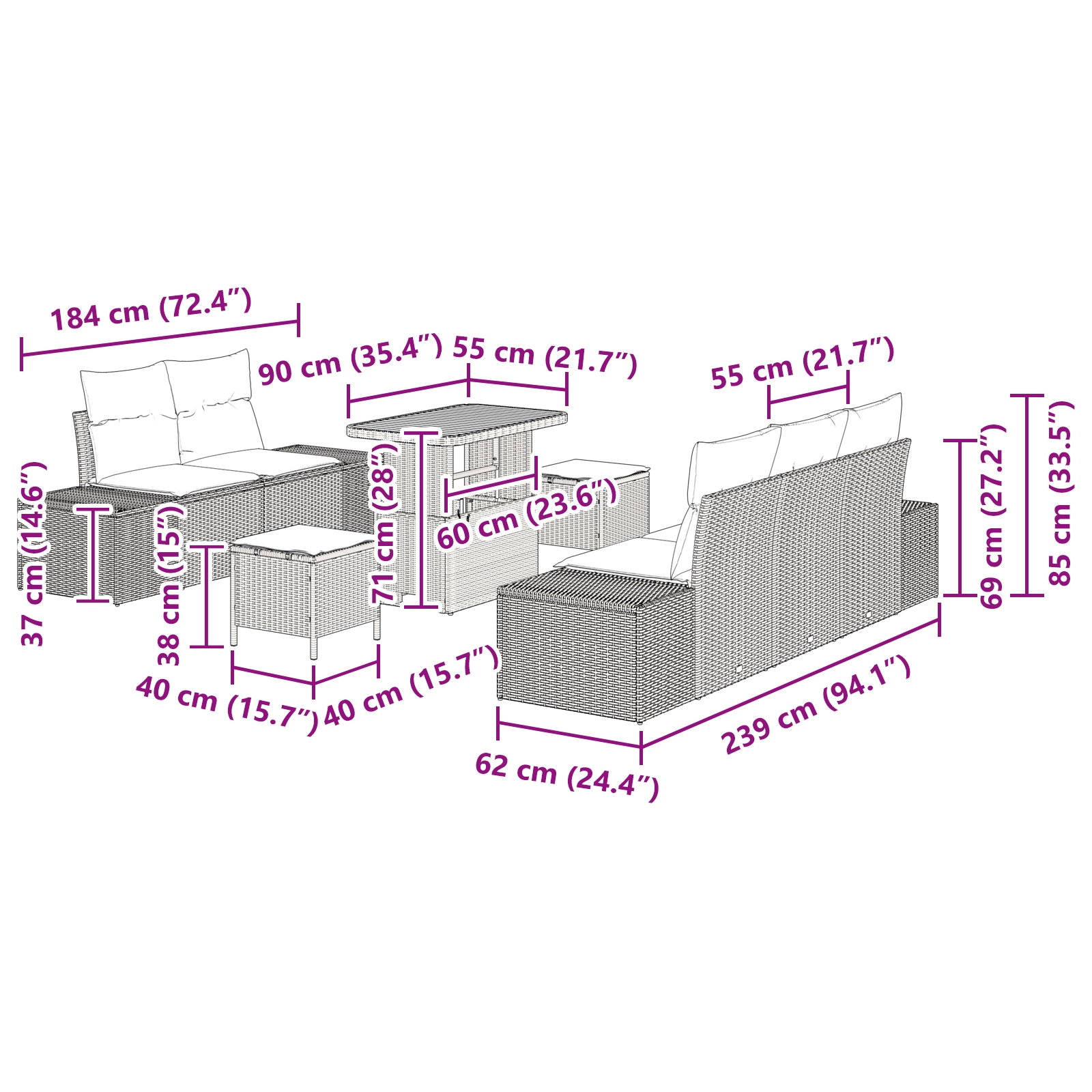 3364683 12 Set de canapele pentru grădină 8 pcs Gri deschis și gri închis Set de canapele pentru grădină 8 pcs Gri deschis și gri închis - imagine 12