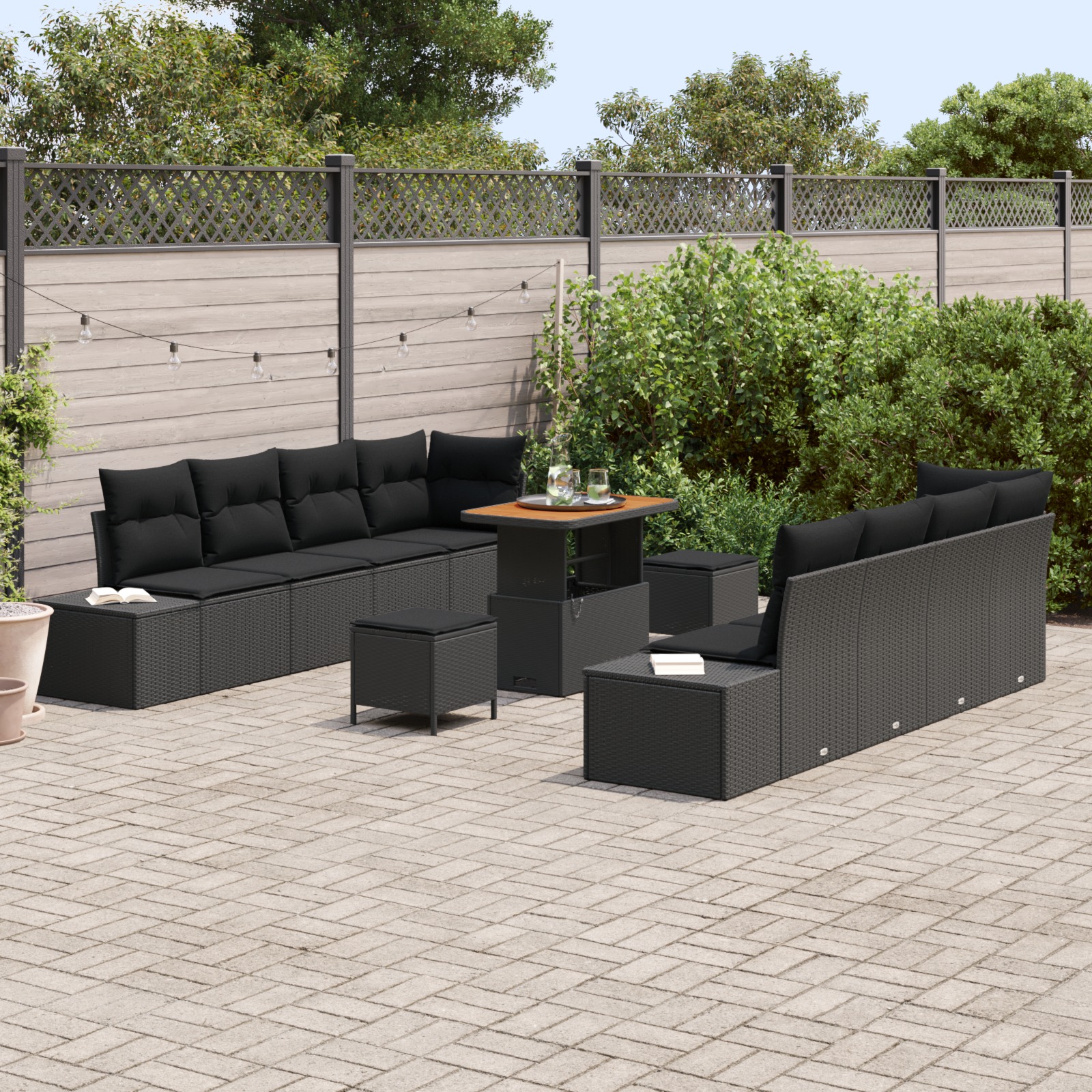 3364709 3 Set de canapele pentru grădină 11 pcs Negru 90 x 55 x 71 cm Set de canapele pentru grădină 11 pcs Negru 90 x 55 x 71 cm - imagine 3