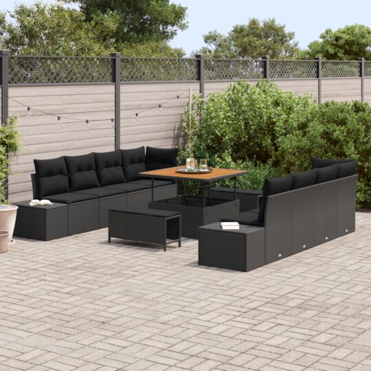 3364714 3 Set de canapele pentru grădină 11 pcs Negru 100 x 100 x 71 cm 3364714 3