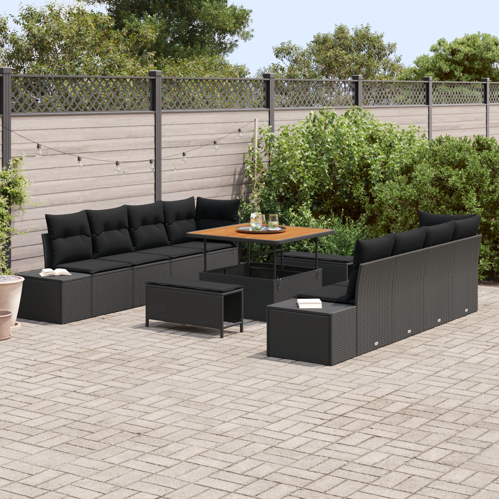 3364714 3 Set de canapele pentru grădină 11 pcs Negru 100 x 100 x 71 cm Set de canapele pentru grădină 11 pcs Negru 100 x 100 x 71 cm - imagine 3