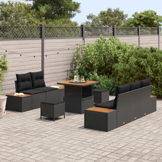 3364804 3 Set de canapele pentru grădină 8 pcs Negru 80 x 80 x 71 cm 3364804 3