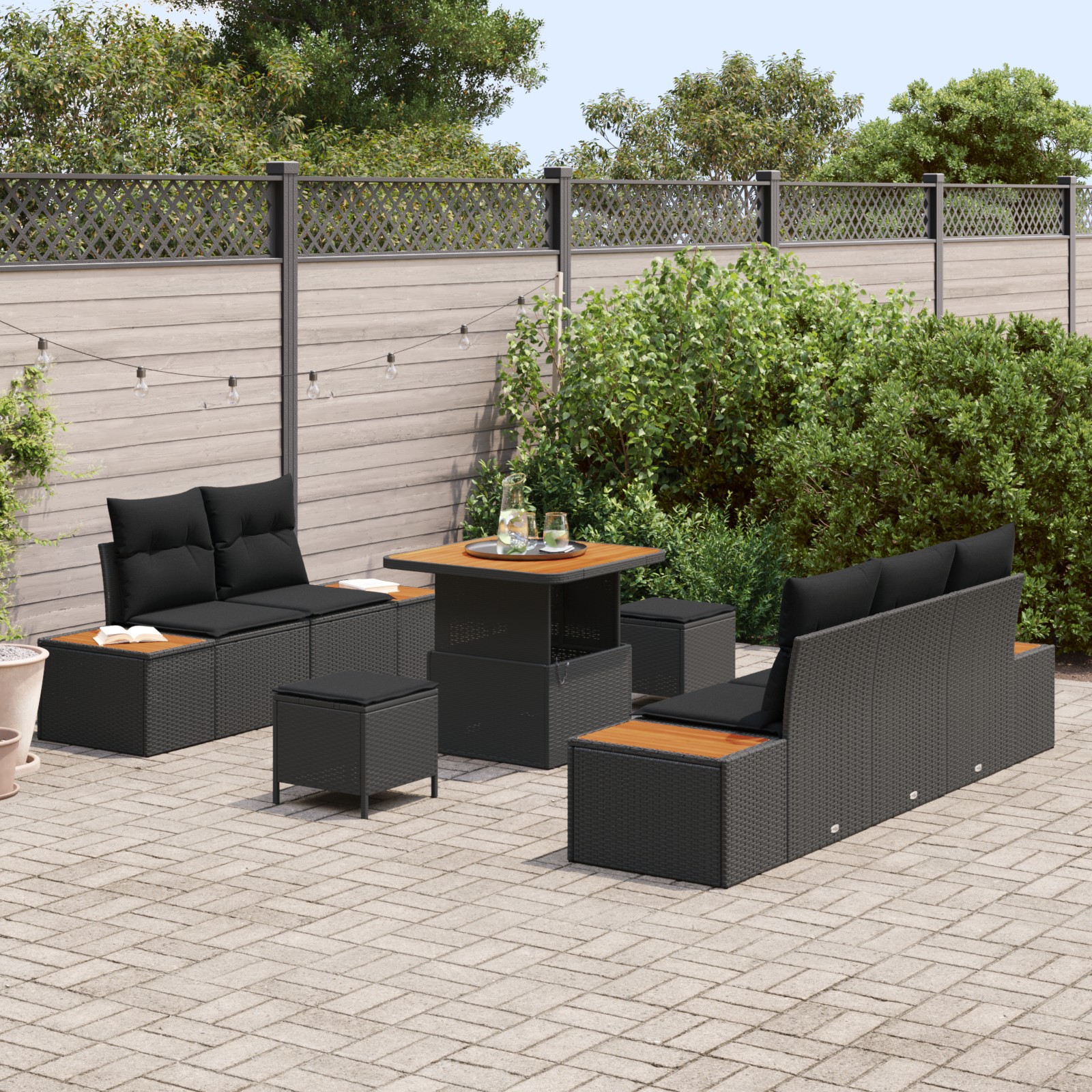 3364804 3 Set de canapele pentru grădină 8 pcs Negru 80 x 80 x 71 cm Set de canapele pentru grădină 8 pcs Negru 80 x 80 x 71 cm - imagine 3