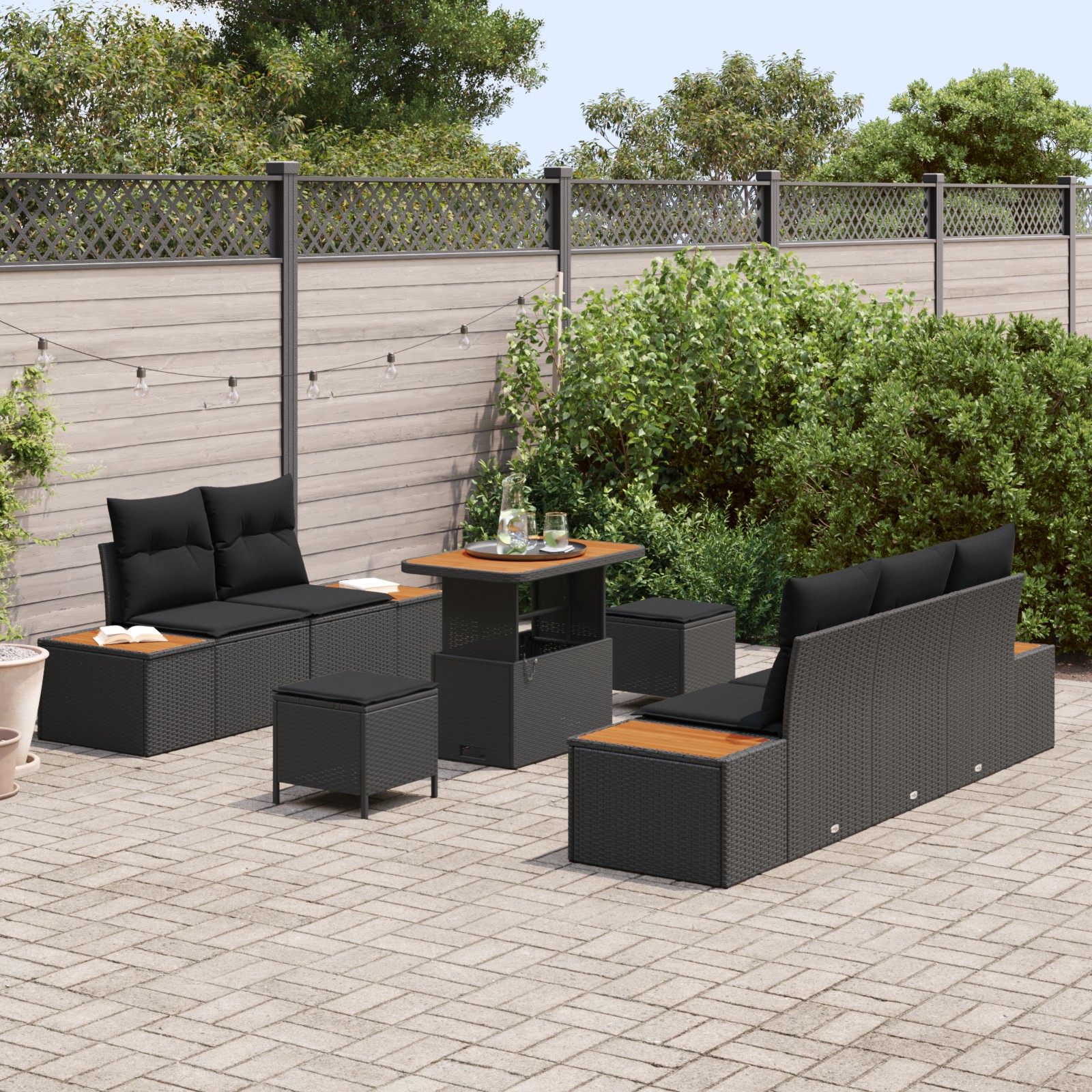 3364809 3 Set de canapele pentru grădină 8 pcs Negru 90 x 55 x 71 cm Set de canapele pentru grădină 8 pcs Negru 90 x 55 x 71 cm - imagine 3