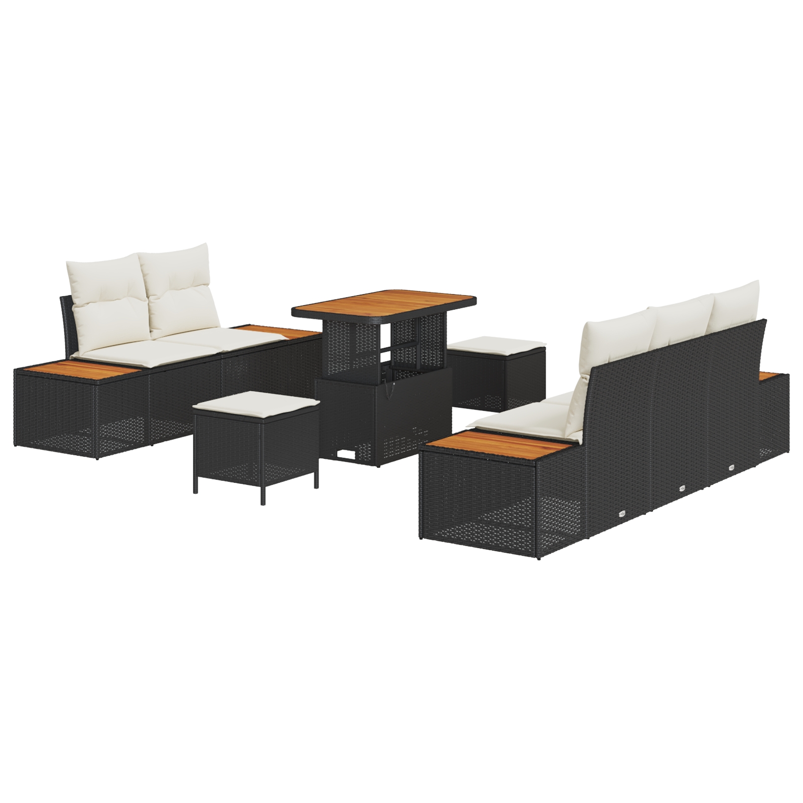 3364810 2 Set de canapele pentru grădină cu pernă 8 pcs Negru și Crem Set de canapele pentru grădină cu pernă 8 pcs Negru și Crem - imagine 2