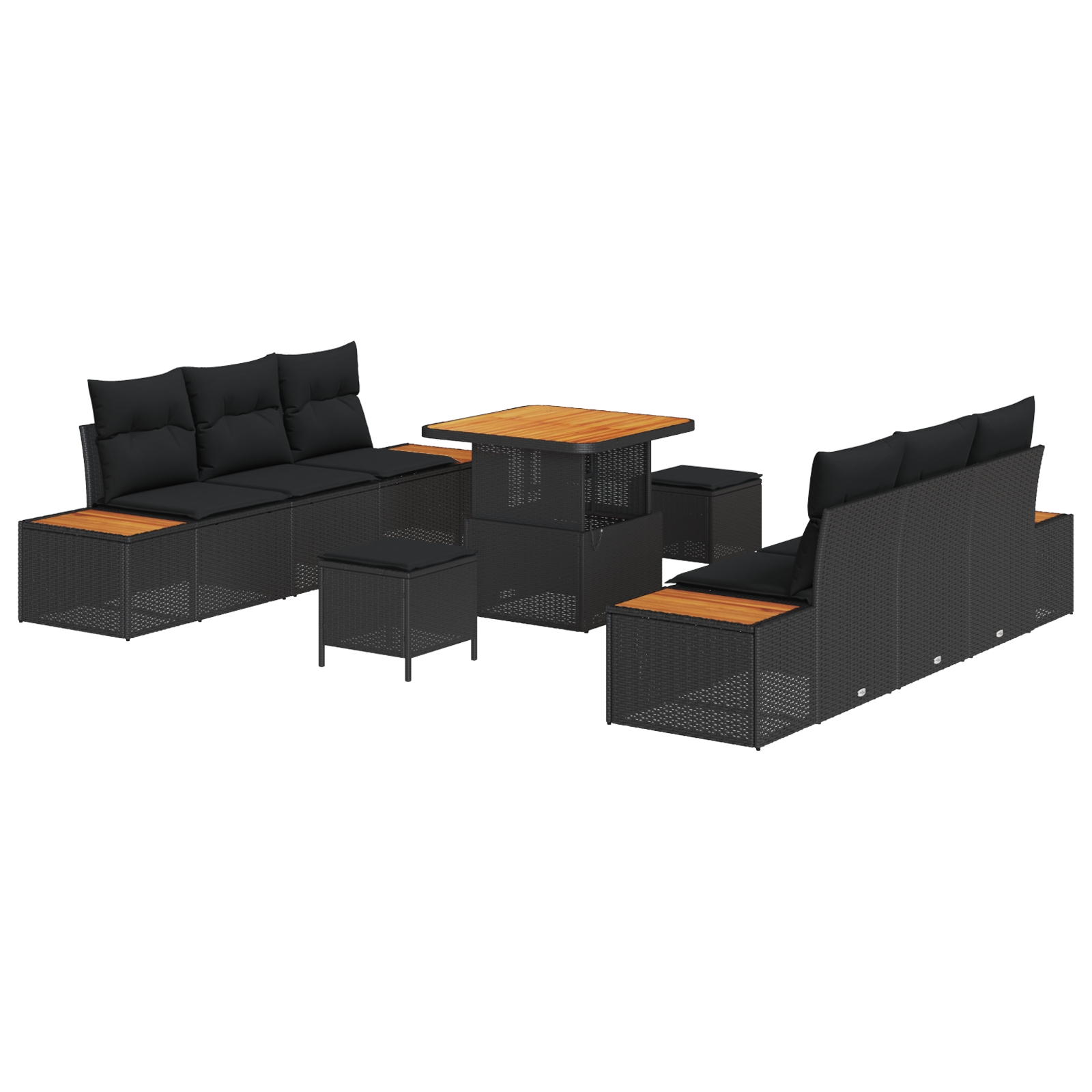 3364814 2 Set de canapele pentru grădină 9 pcs Negru 80 x 80 x 71 cm Set de canapele pentru grădină 9 pcs Negru 80 x 80 x 71 cm - imagine 2
