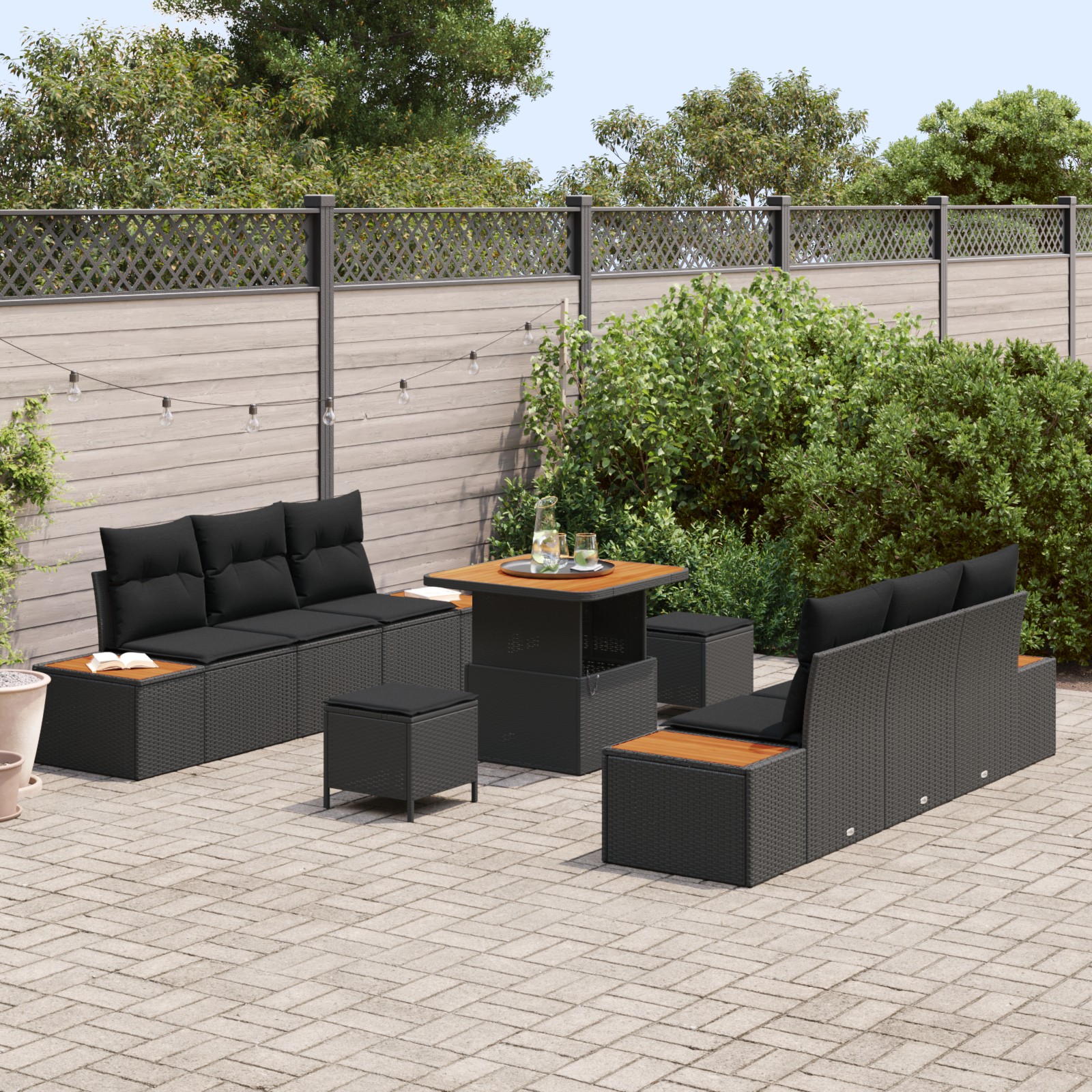 3364814 3 Set de canapele pentru grădină 9 pcs Negru 80 x 80 x 71 cm Set de canapele pentru grădină 9 pcs Negru 80 x 80 x 71 cm - imagine 3