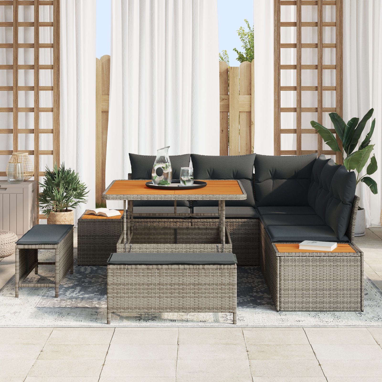 3364858 3 Set de canapele pentru grădină cu pernă 8 pcs Gri Rattan poli Set de canapele pentru grădină cu pernă 8 pcs Gri Rattan poli - imagine 3