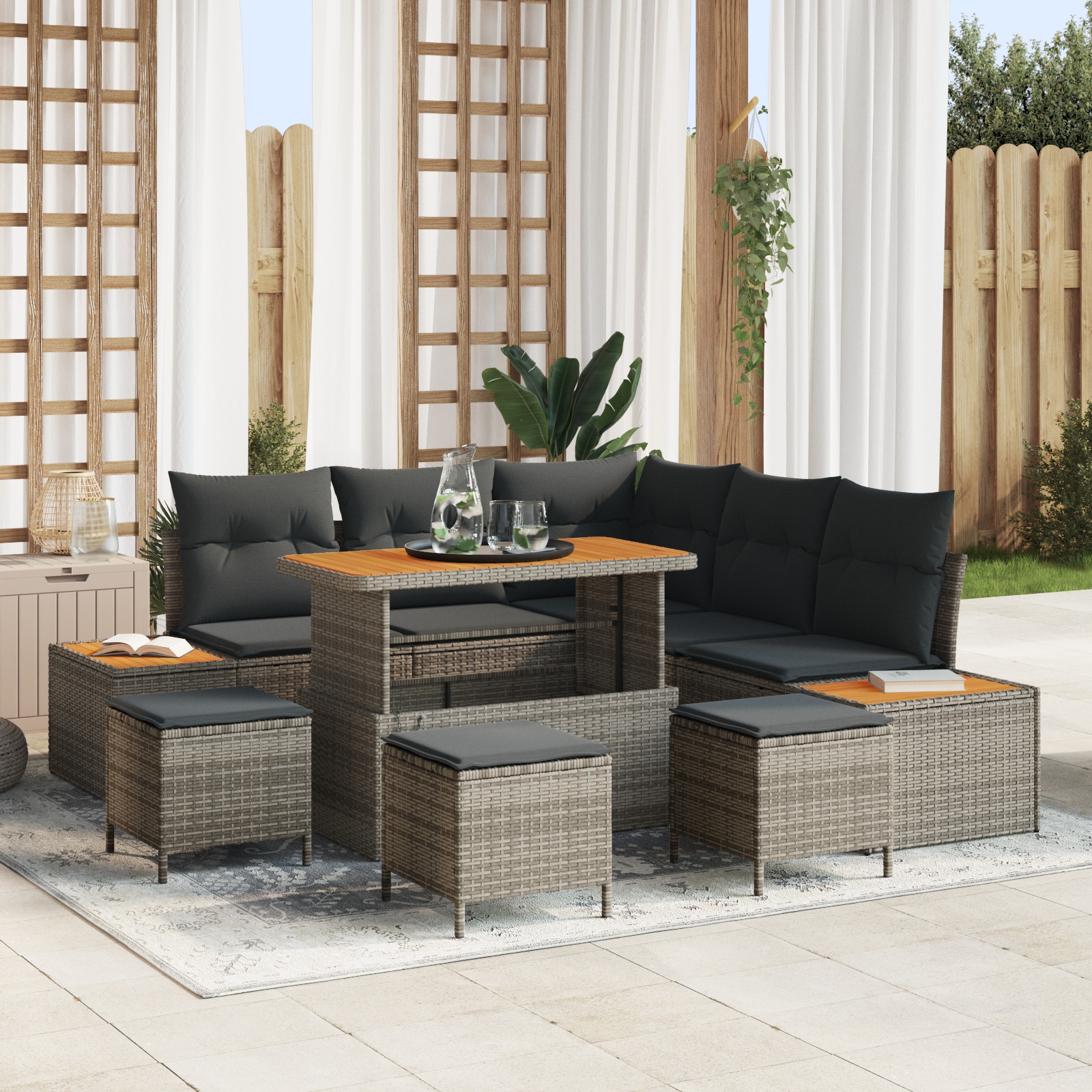 3364873 1 Set de canapele pentru grădină cu pernă 9 pcs Gri Rattan poli Set de canapele pentru grădină cu pernă 9 pcs Gri Rattan poli
