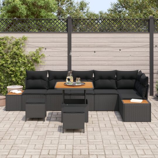 3364879 3 Set de canapele pentru grădină cu pernă 9 pcs Negru Rattan poli 3364879 3