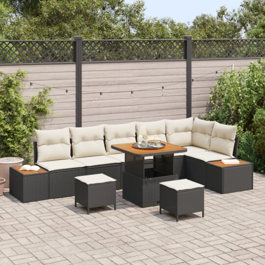 Set de canapele pentru grădină cu pernă 9 pcs Negru Rattan poli