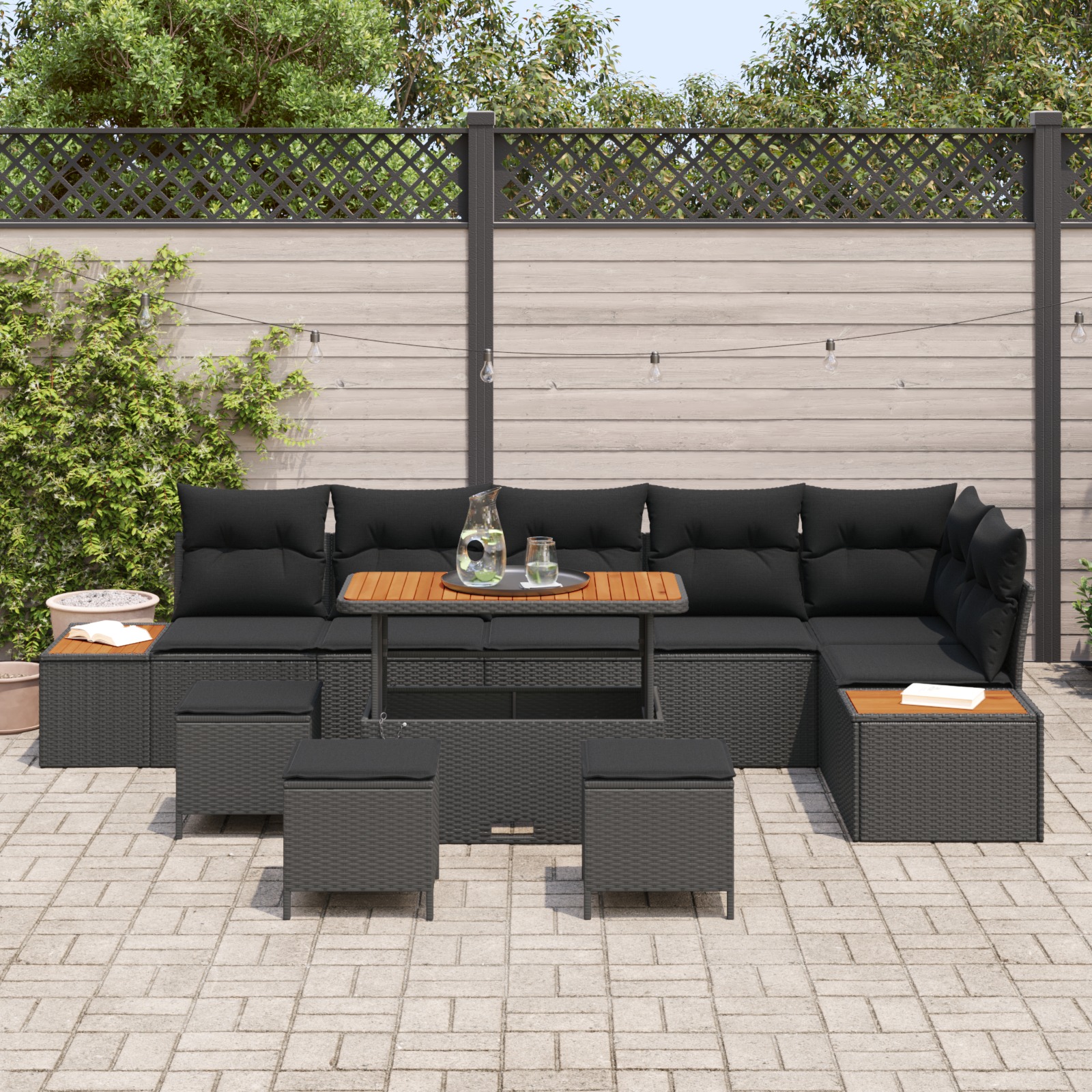 3364889 3 Set de canapele pentru grădină 10 pcs Negru Rattan poli Set de canapele pentru grădină 10 pcs Negru Rattan poli - imagine 3