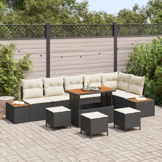 Set de canapele pentru grădină 10 pcs Negru Rattan poli