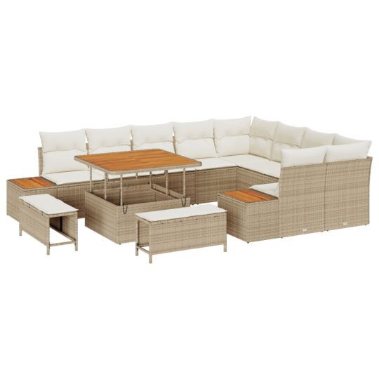 Alternative view of Set de canapele pentru grădină cu pernă 12 pcs Bej Rattan poli