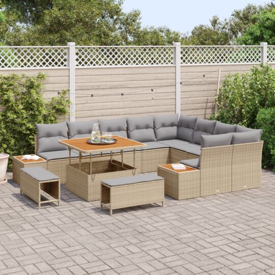 3364897 3 Set de canapele pentru grădină cu pernă 12 pcs Bej Rattan poli 3364897 3