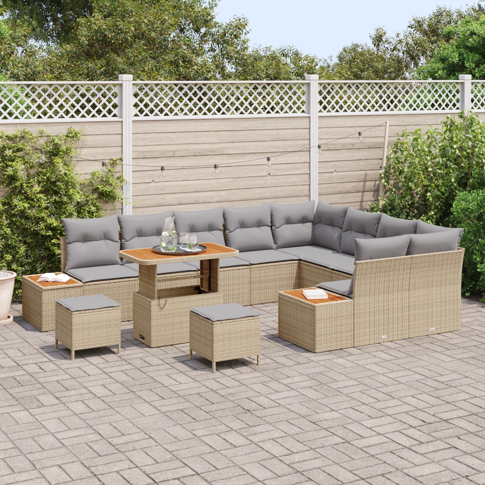 3364907 3 Set de canapele pentru grădină cu pernă 12 pcs Bej Rattan poli Set de canapele pentru grădină cu pernă 12 pcs Bej Rattan poli - imagine 3