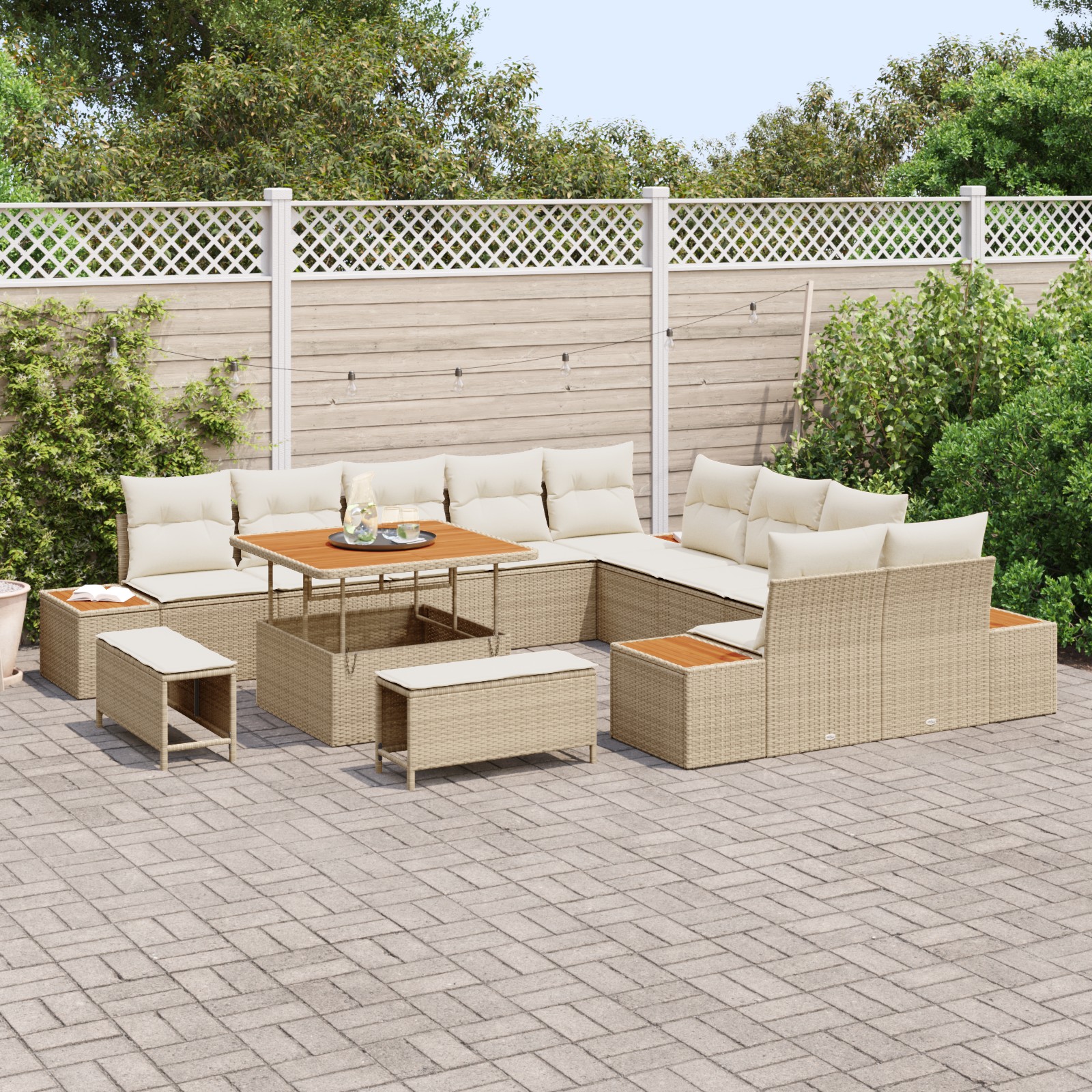 3364916 3 Set de canapele pentru grădină cu pernă 13 pcs Bej Rattan poli Set de canapele pentru grădină cu pernă 13 pcs Bej Rattan poli - imagine 3