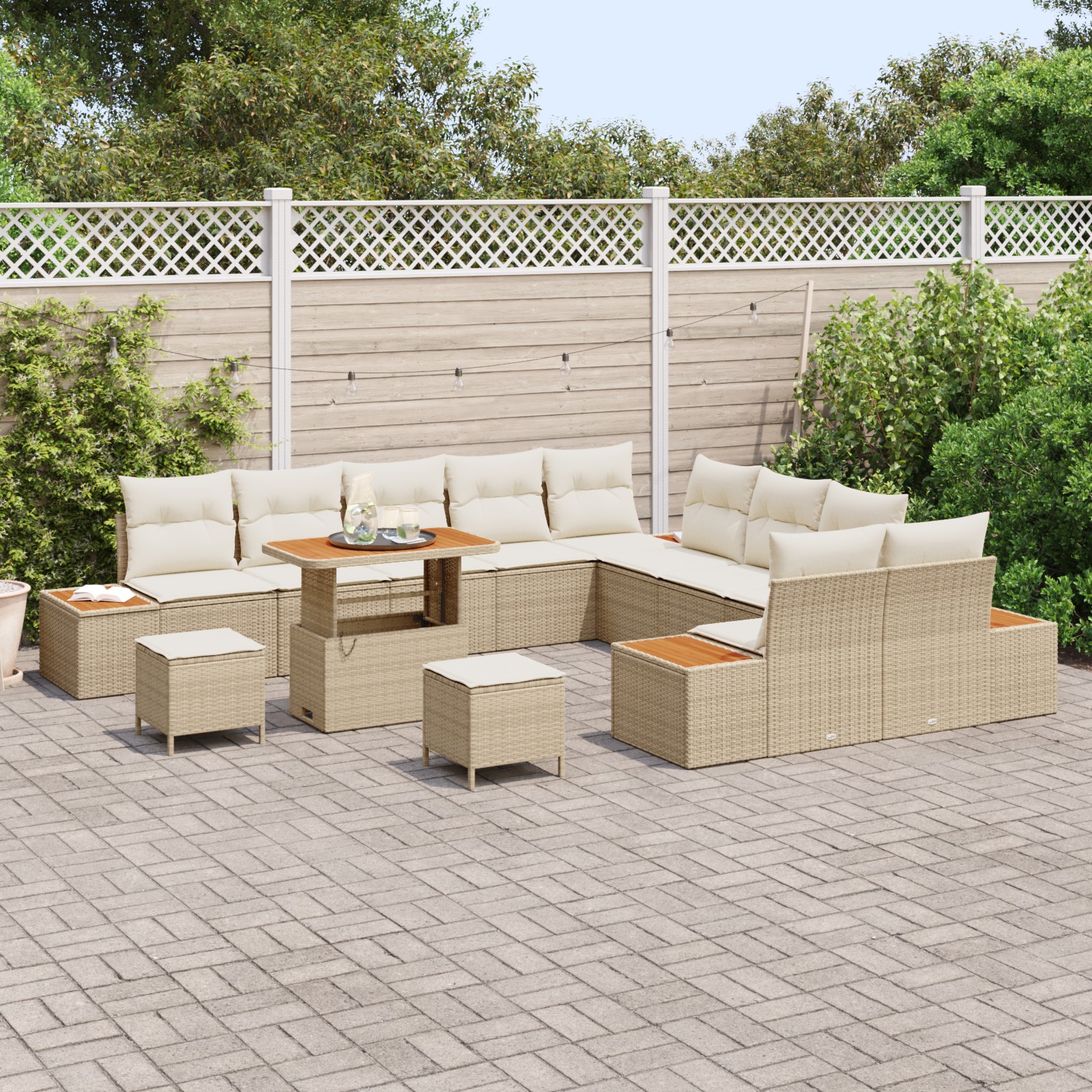 3364926 3 Set de canapele pentru grădină cu pernă 13 pcs Bej Rattan poli Set de canapele pentru grădină cu pernă 13 pcs Bej Rattan poli - imagine 3