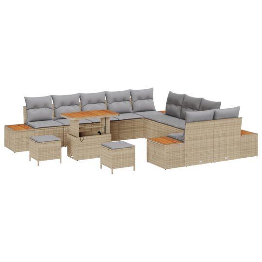 Alternative view of Set de canapele pentru grădină cu pernă 13 pcs Bej Rattan poli