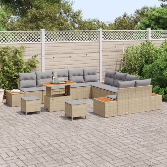 3364927 3 Set de canapele pentru grădină cu pernă 13 pcs Bej Rattan poli 3364927 3