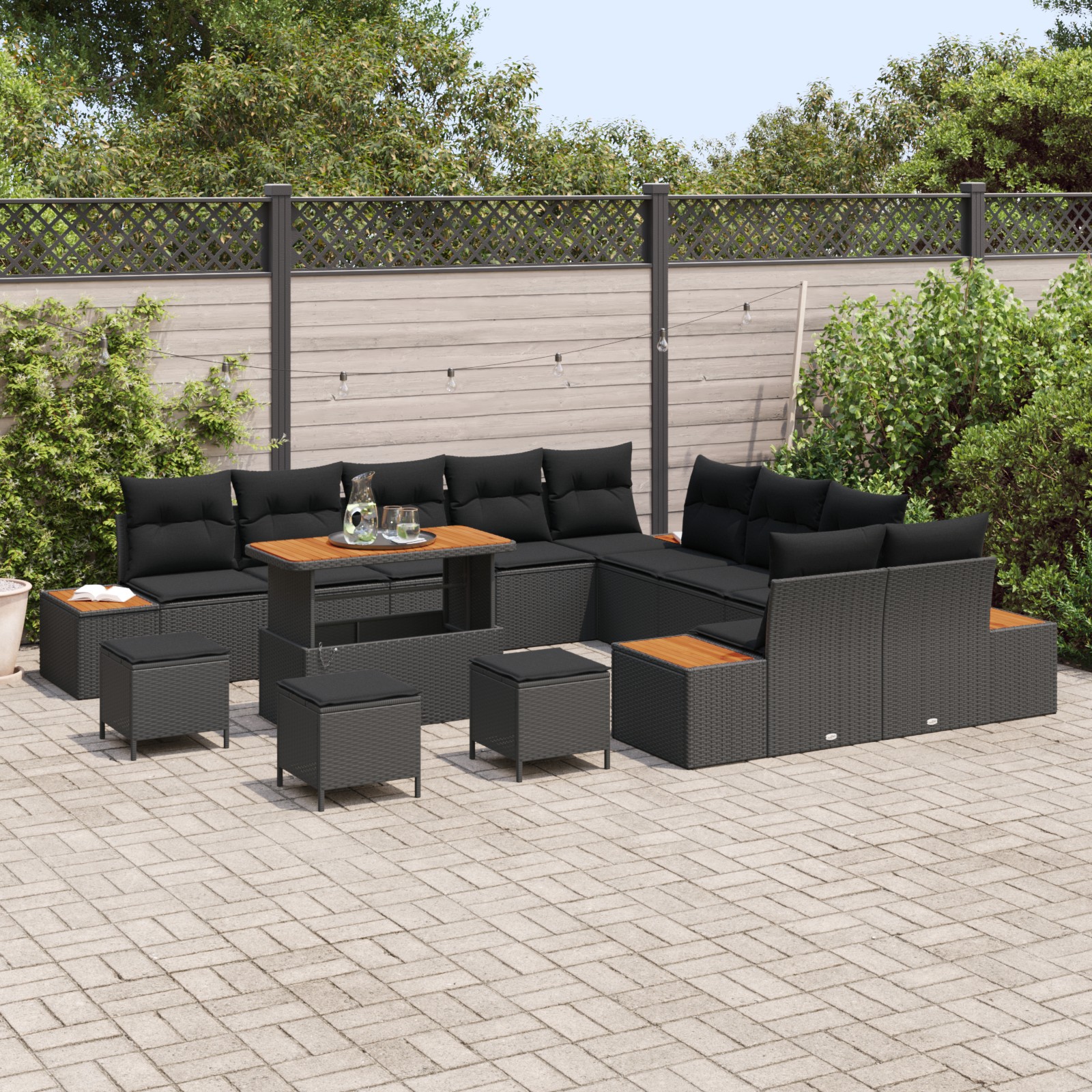 3364929 3 Set de canapele pentru grădină 14 pcs Negru Rattan poli Set de canapele pentru grădină 14 pcs Negru Rattan poli - imagine 3