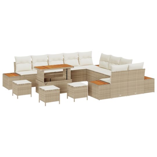 3364931 2 Set de canapele pentru grădină cu pernă 14 pcs Bej Rattan poli 3364931 2