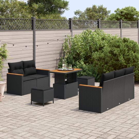 3364939 3 Set de canapele pentru grădină cu pernă 8 pcs Negru Rattan poli 3364939 3