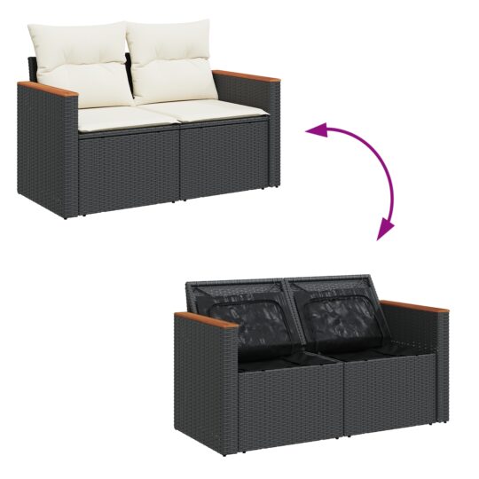 3364985 12 Set de canapele pentru grădină cu pernă 8 pcs Negru Rattan poli 3364985 12
