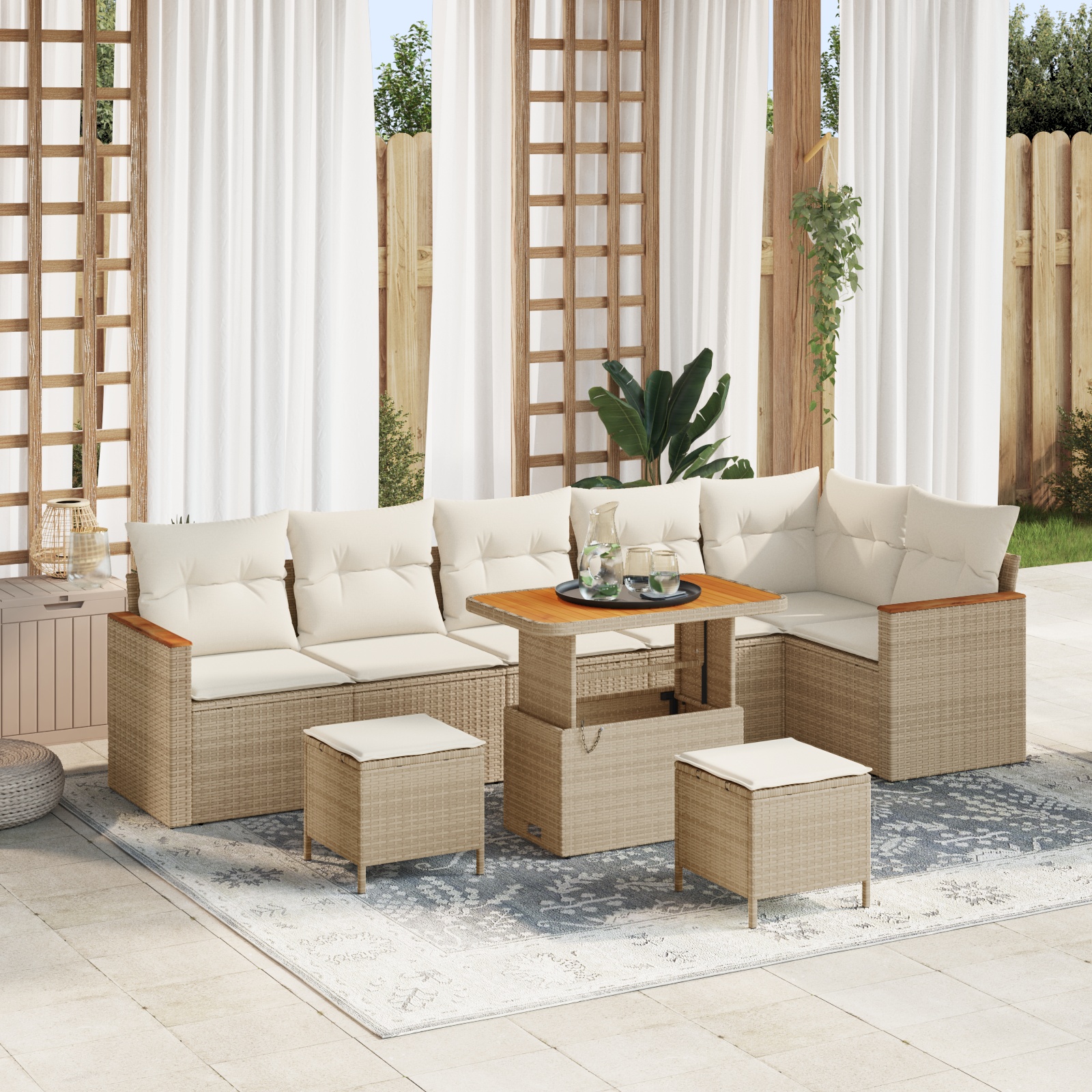3365016 1 Set de canapele pentru grădină cu pernă 9 pcs Bej Rattan poli Set de canapele pentru grădină cu pernă 9 pcs Bej Rattan poli