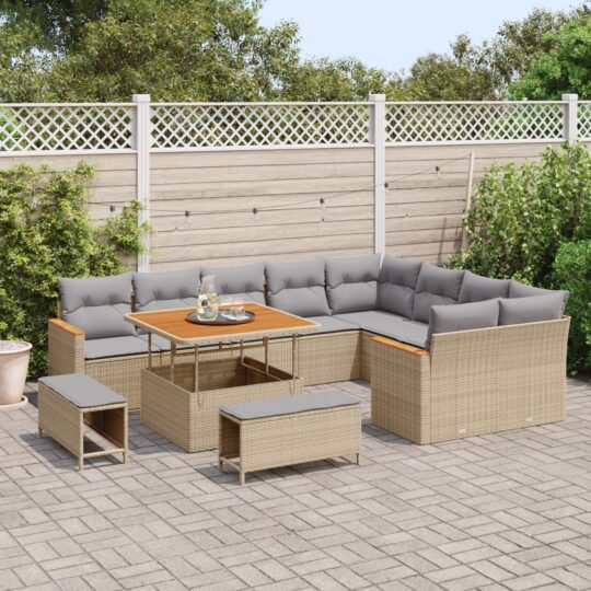 3365027 3 Set de canapele pentru grădină cu pernă 12 pcs Bej Rattan poli 3365027 3
