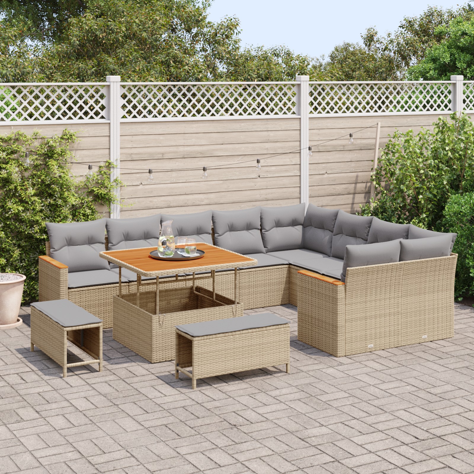3365027 3 Set de canapele pentru grădină cu pernă 12 pcs Bej Rattan poli Set de canapele pentru grădină cu pernă 12 pcs Bej Rattan poli - imagine 3